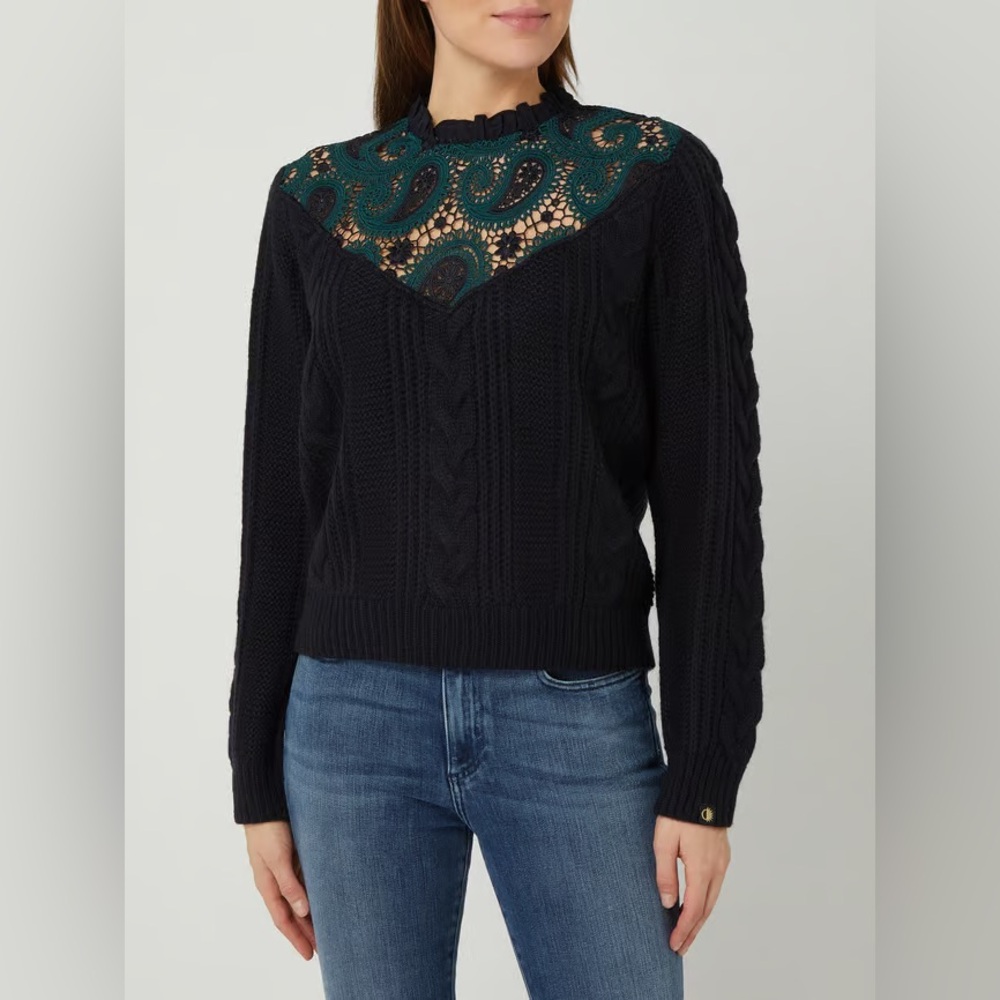 NWOT Scotch and Soda Black and Teal Cable Knit Sweater